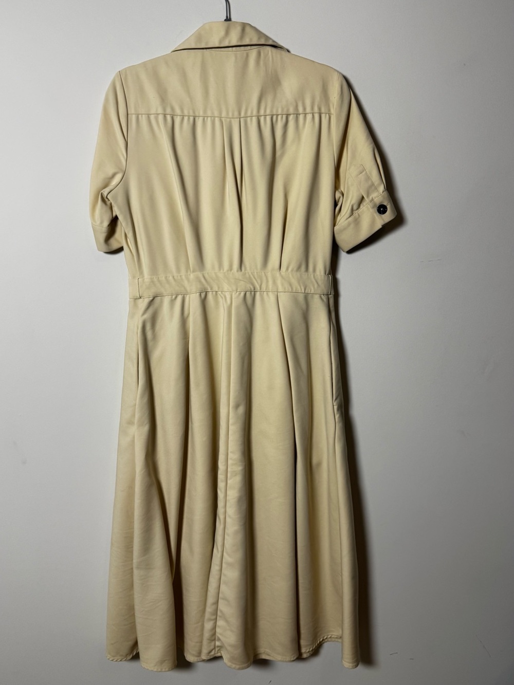 Donna Karan Midi Short Sleeve Belted Shirtdress Neutral Pleated - Picture 5 of 6